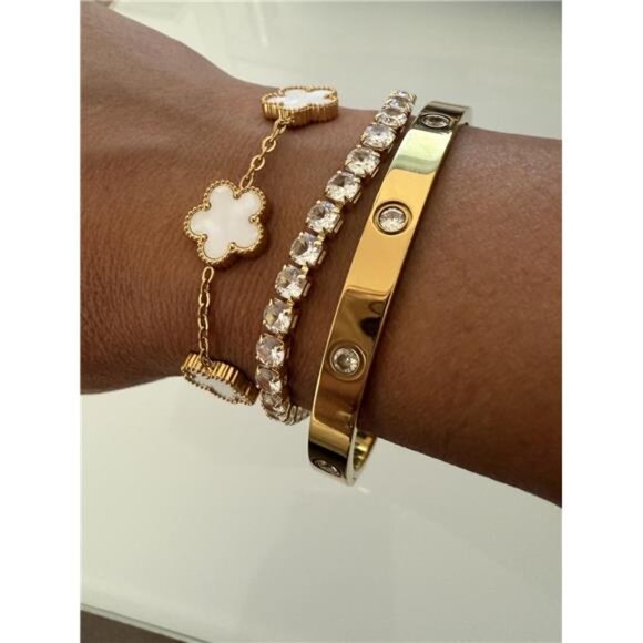 Womens Stackable Floral Gold Bracelets - 3Pcs 18K Gold Plated - Picture 2 of 4